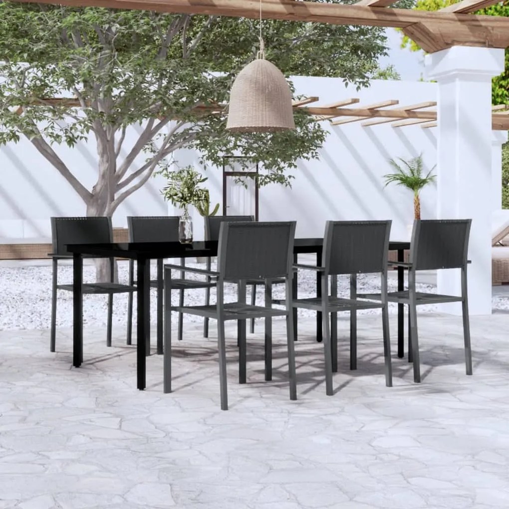 vidaXL Σετ Τραπεζαρίας Κήπου 7 Τεμαχίων Μαύρο