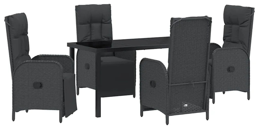 vidaXL Σέτ φαγητού για κήπο με μαξιλάρι 5 pcs Μαύρο συνθετικό ρατάν