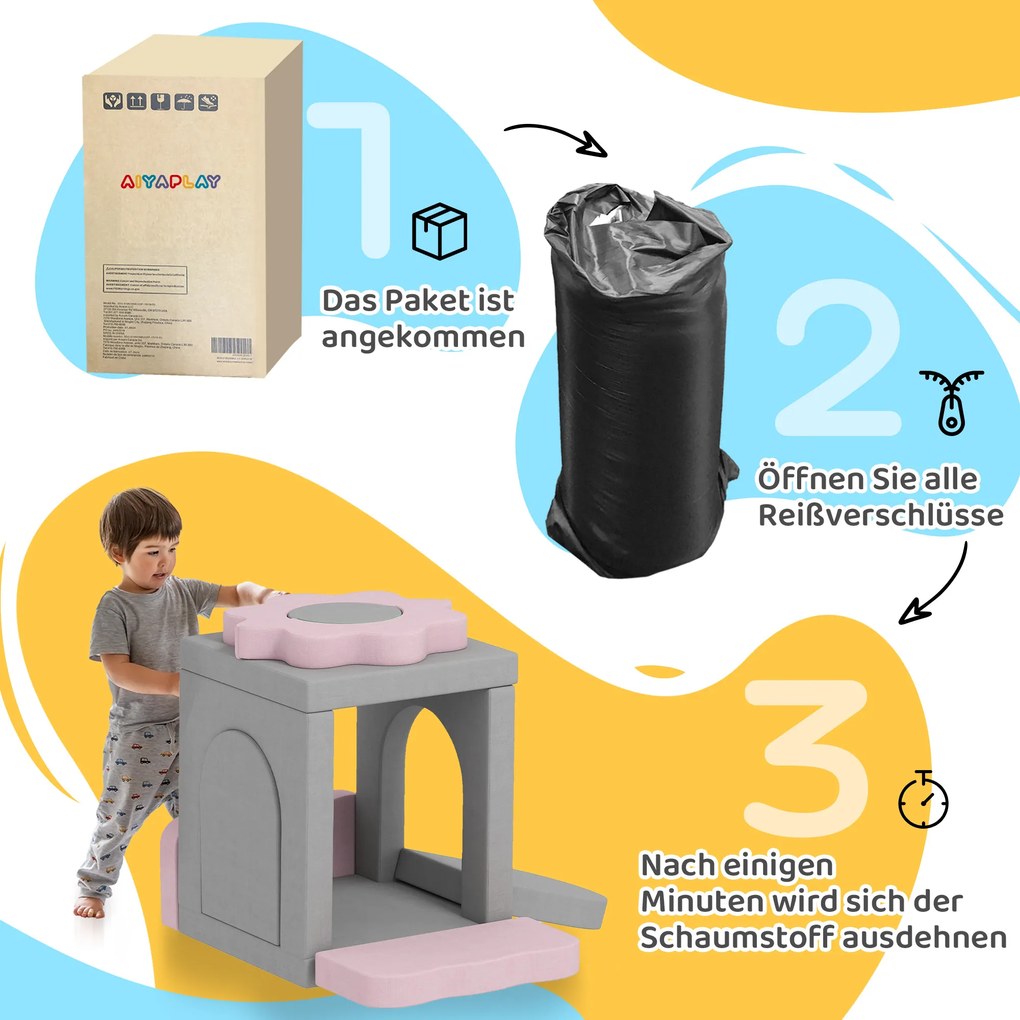 AIYAPLAY Σετ 12 τεμαχίων από αφρώδη μπλοκ για αναρρίχηση, κατασκευή, μπουσούλημα, χαλάκια παιχνιδιού εσωτερικού χώρου με κάλυμμα κοτλέ, Γκρι+Ροζ