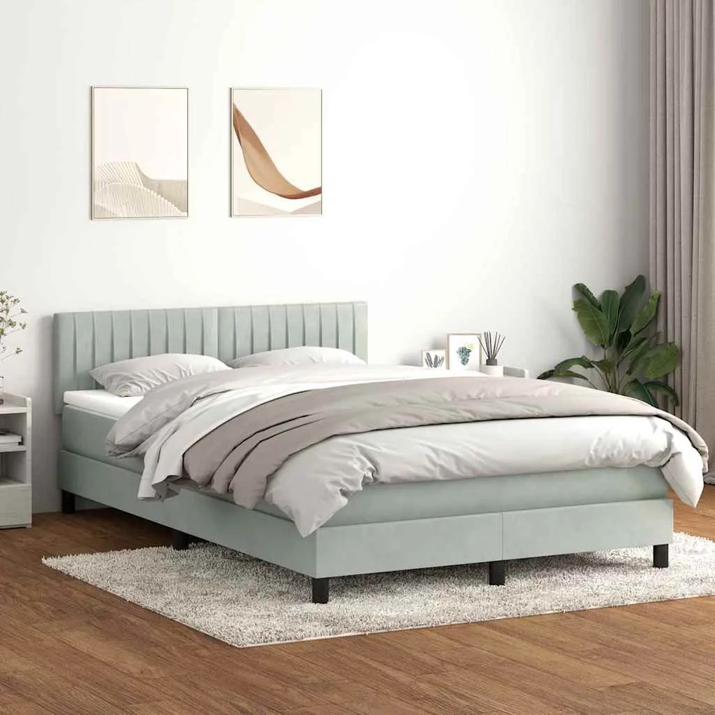 vidaXL Κρεβάτι Boxspring με Στρώμα Ανοιχτό Γκρι 160x210 εκ. Βελούδινο