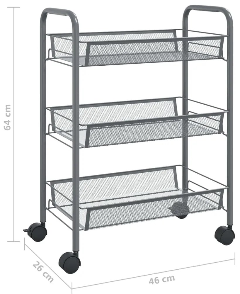 vidaXL Τρόλεϊ Κουζίνας 3 Επιπέδων Γκρι 46 x 26 x 64 εκ. Σιδερένιο