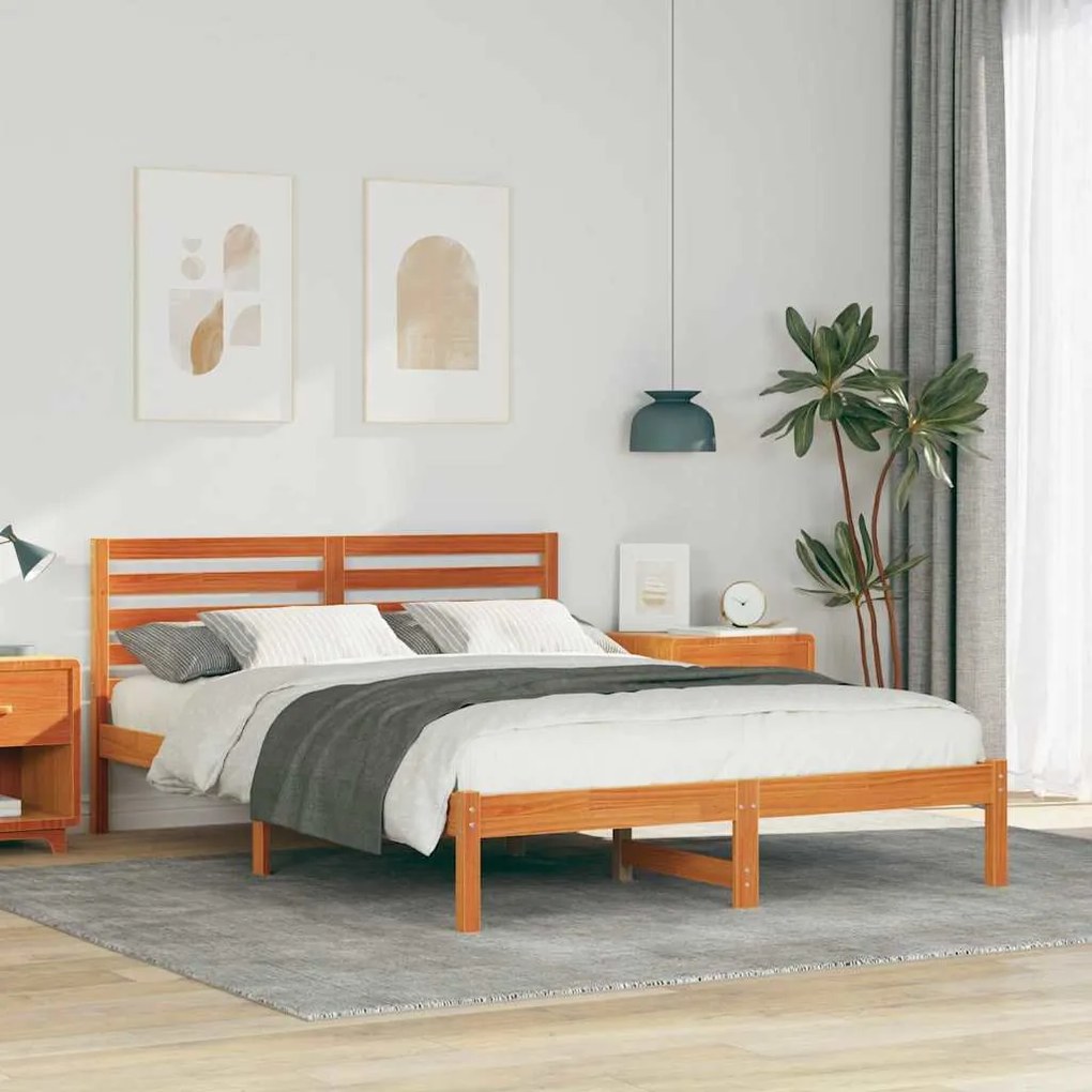 vidaXL Σκελετός Κρεβατιού Καφέ κεριού 140 x 210 cm Μασίφ ξύλο πεύκου