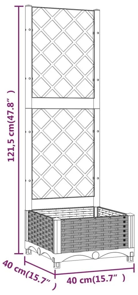 Ζαρντινιέρα Κήπου με Καφασωτό Καφέ 40 x 40 x 121,5 εκ. από PP - Καφέ