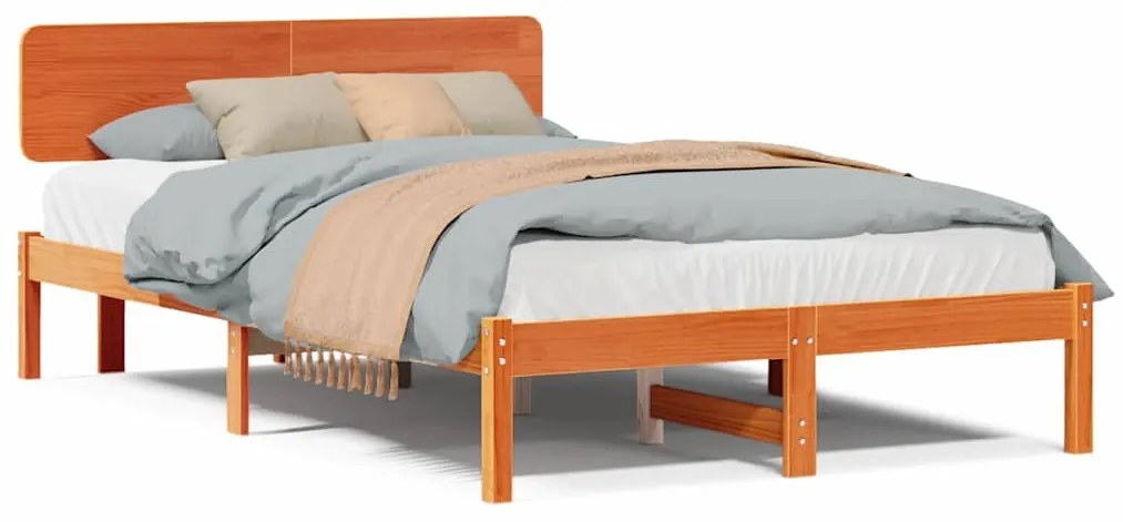 vidaXL Σκελετός Κρεβατιού Κερωτό καφέ 140 x 190 cm Μασίφ ξύλο πεύκου