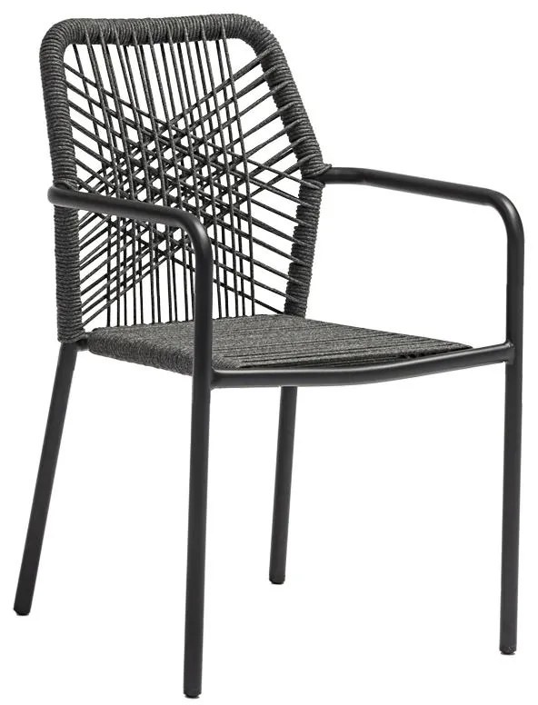 Τραπεζαρία Kherson-Kliton A σετ 7τεμ αλουμινίου και σχοινί σε ανθρακί απόχρωση 150x80x74εκ 150x80x74 εκ.