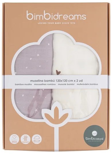 Μουσελίνες από Bamboo 2τμχ Bimbidreams Happy Days 120x120cm