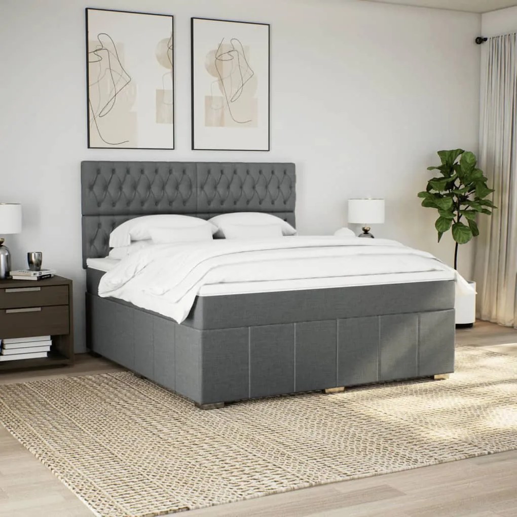 vidaXL Κρεβάτι Boxspring με Στρώμα Σκούρο Γκρι 180x200 εκ Υφασμάτιν