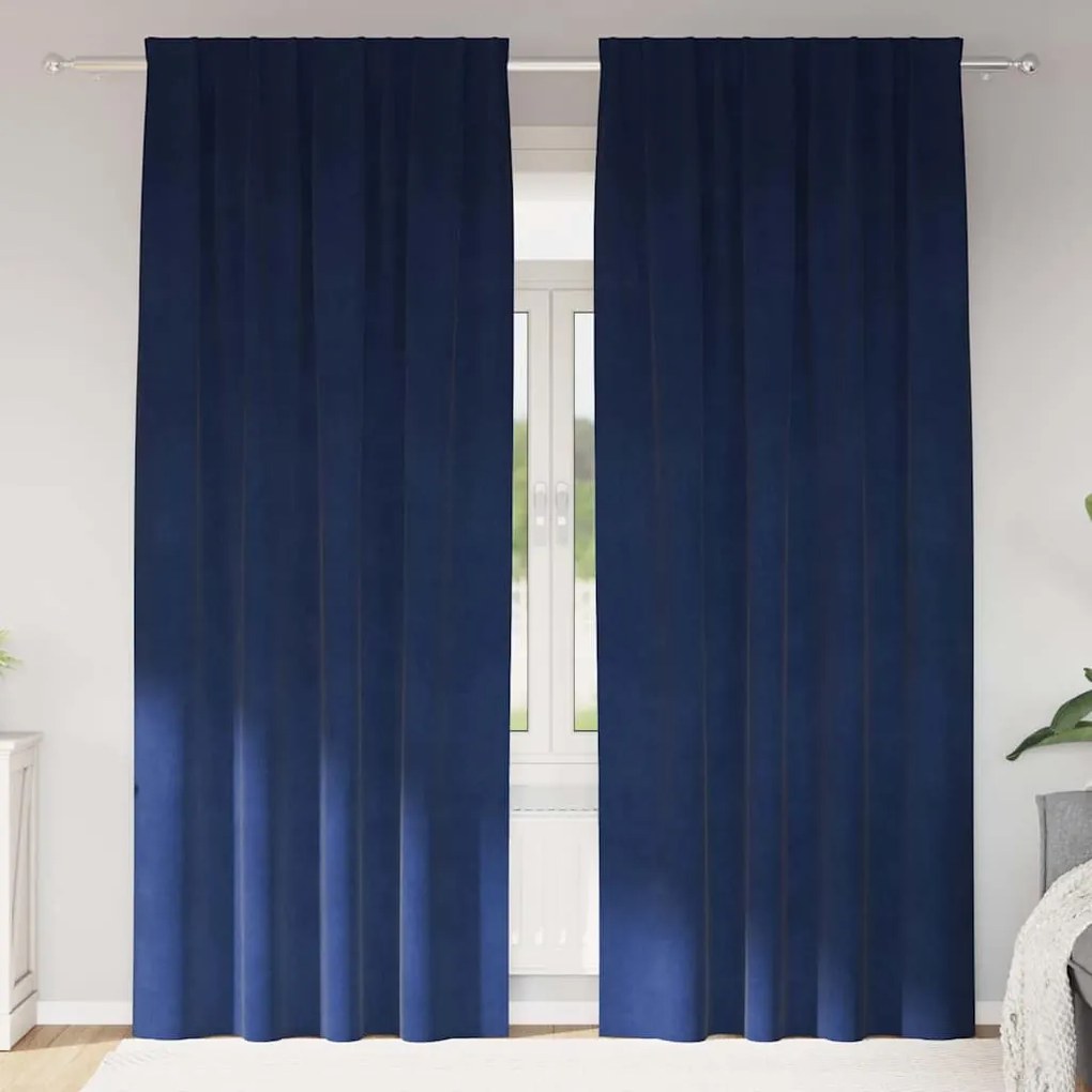 vidaXL Κουρτίνες με κουρτίνες 2 pcs Σκούρο Μπλε 140 x 225 cm Βελούδο