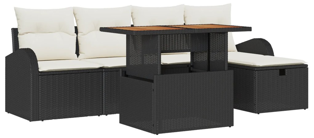 vidaXL 6 κομματιών σετ καναπέ κήπου με μαξιλάρες μαύρο πολυ ρατάν