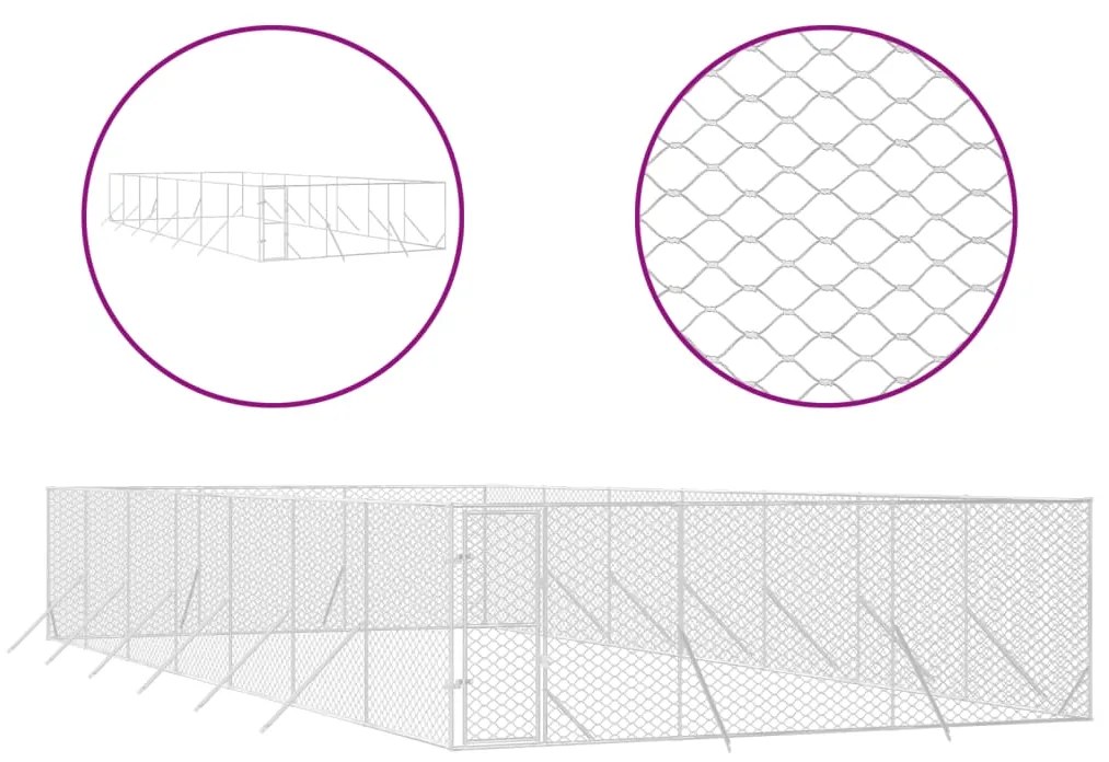 vidaXL Κλουβί Σκύλου Εξωτερ. Χώρου Ασημί 6x14x2 μ. από Γαλβαν. Ατσάλι