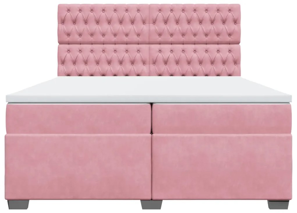 vidaXL Κρεβάτι Boxspring με Στρώμα Ροζ 200x200 εκ. Βελούδινο
