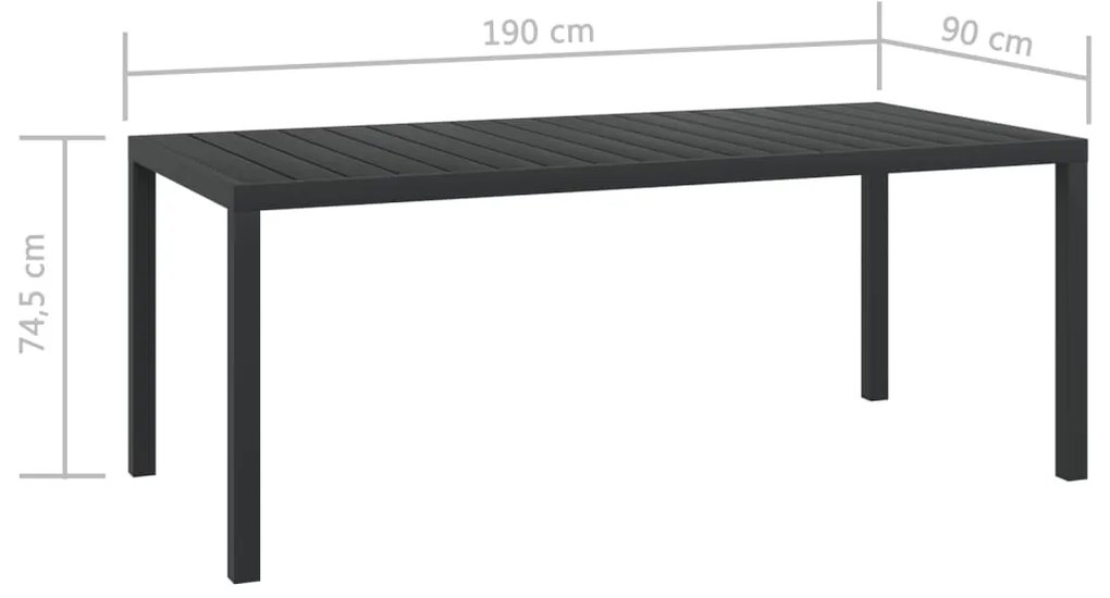 vidaXL Τραπέζι Κήπου Μαύρο 185 x 90 x 74 εκ. από Αλουμίνιο / WPC