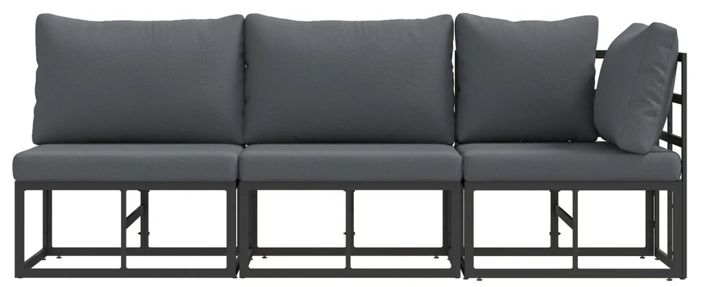 vidaXL Εξωτερικά Έπιπλα με μαξιλάρι με μαξιλάρι 3 pcs Μαύρο Αλουμίνιο