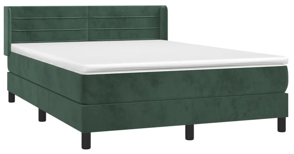 vidaXL Κρεβάτι Boxspring με Στρώμα Σκούρο Πράσινο 140x190εκ. Βελούδινο