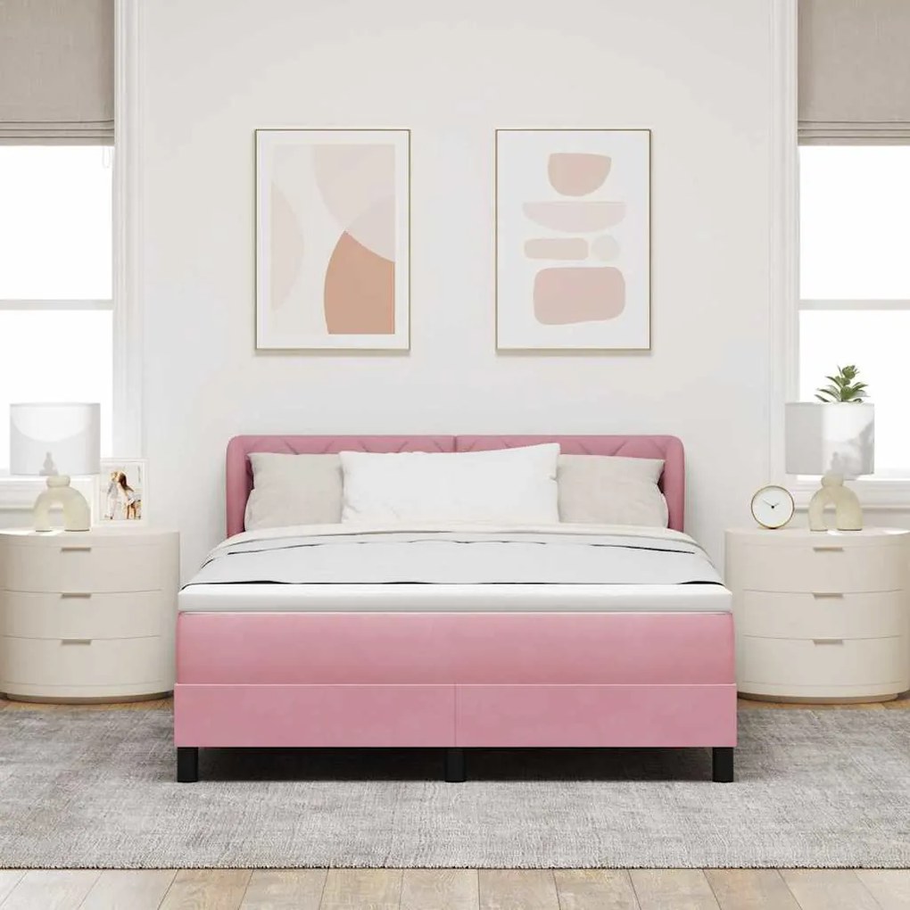 vidaXL Κρεβάτι με Στρώμα Ροζ 140x190 cm Βελούδο