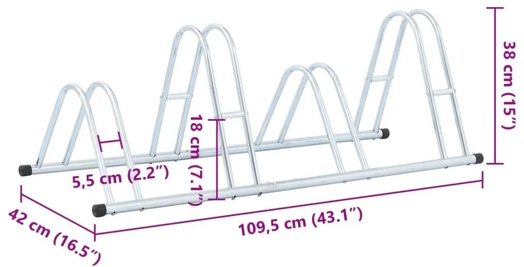 Βάση Ποδηλάτου για 4 Ποδήλατα Επιδαπέδιο Γαλβανισμένο Χάλυβα - Ασήμι