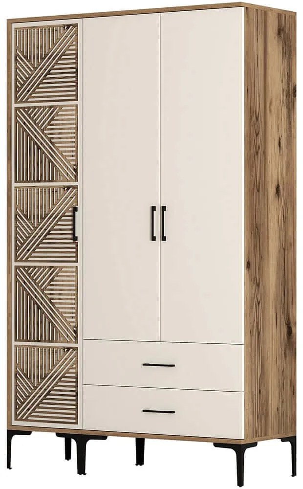 Ντουλάπα Τρίφυλλη Kumsal 845HCT5451 120x47,5x201,4cm Walnut-Cream Τρίφυλλη
