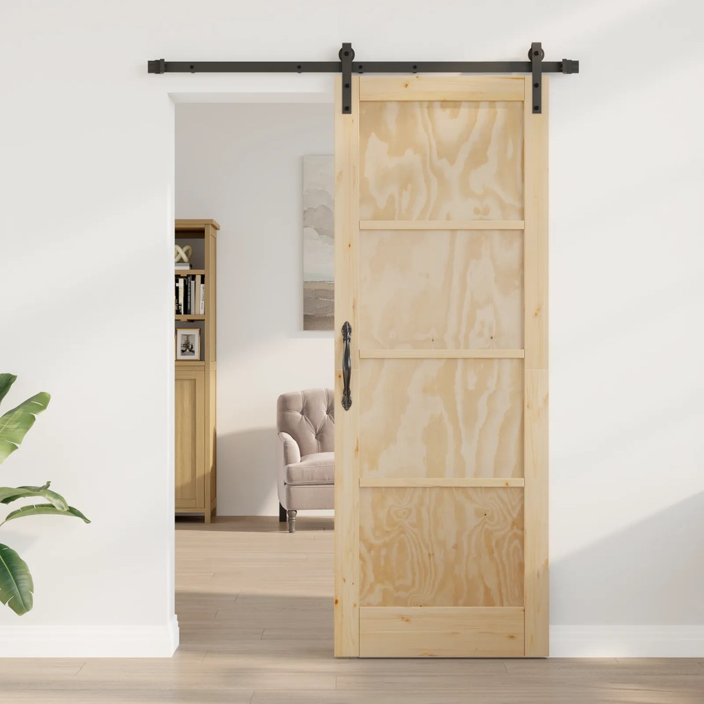 vidaXL Συρόμενη Πόρτα με Σετ Εξαρτημάτων 78x211 cm Σταθερό Ξύλο Πεύκου