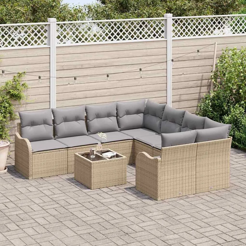 vidaXL Σετ Καναπέ Κήπου 9 pcs Μπεζ 55 x 55 x 37 εκ Πολυ ράταν