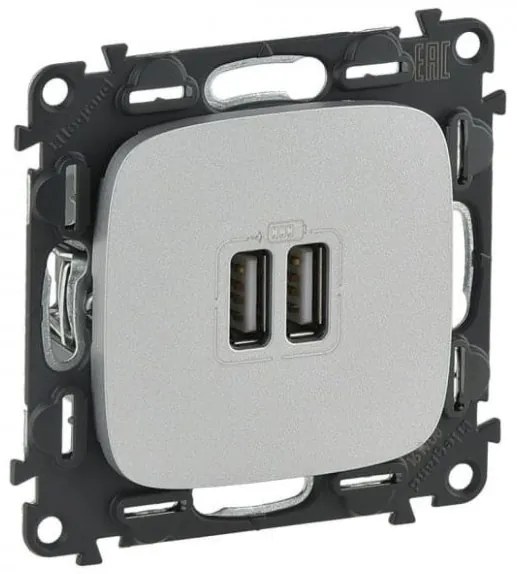 Πρίζα Φόρτισης 2xUSB 1500MA Αλουμίνιο Valena Allure In'Matic 754997 Legrand-754997-Αλουμίνιο 754997