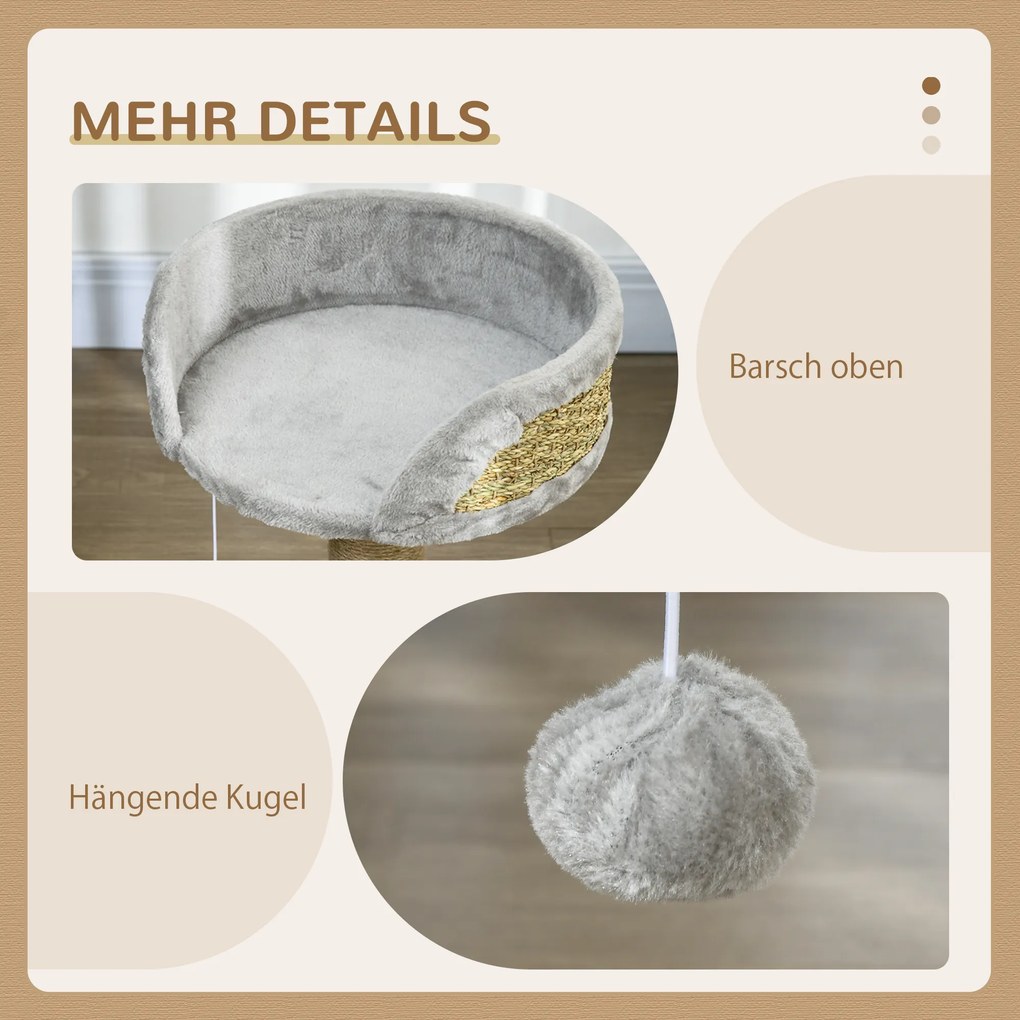 PawHut Δέντρο για γάτες, κρεβάτι για γάτες, καλάθι για γάτες, με μπάλα παιχνιδιού, 40 cm x 40 cm x 49cm, Γκρι