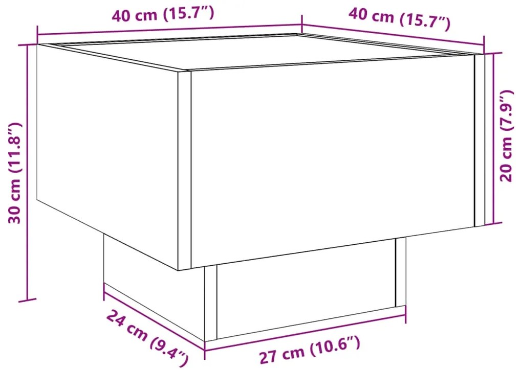 Τραπέζι Βοηθητικό με LED Λευκό 40x40x30 εκ. Επεξεργασμένο Ξύλο - Λευκό