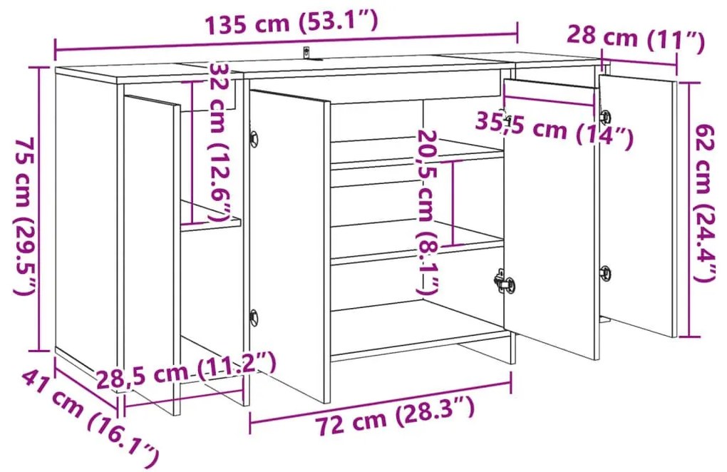 Ντουλάπι Αρτισιανή Δρυς 135x41x75 εκ. από Επεξεργασμένο Ξύλο - Καφέ