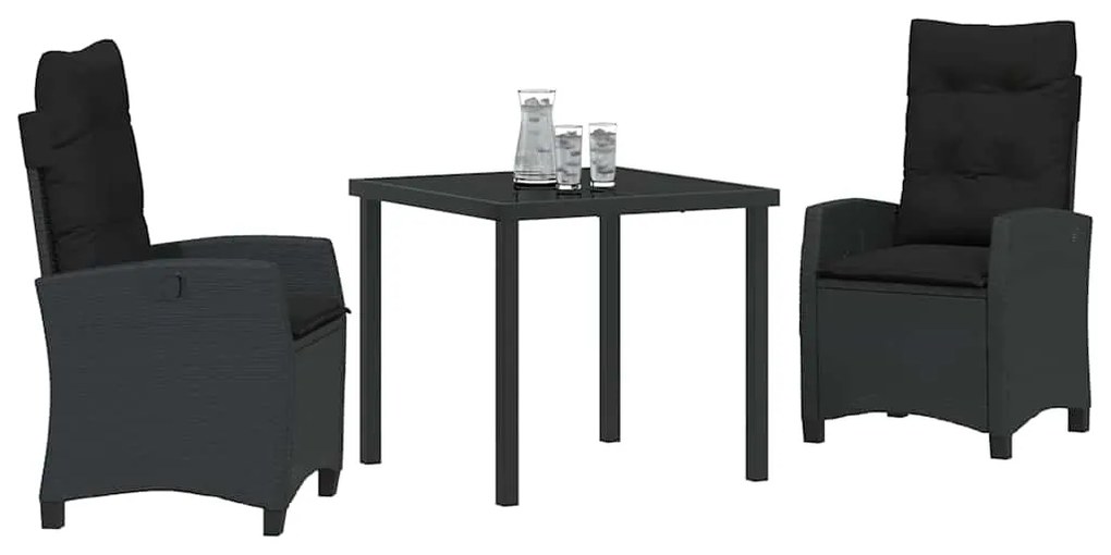 vidaXL Σέτ φαγητού για κήπο με μαξιλάρι 3 pcs Μαύρο συνθετικό ρατάν