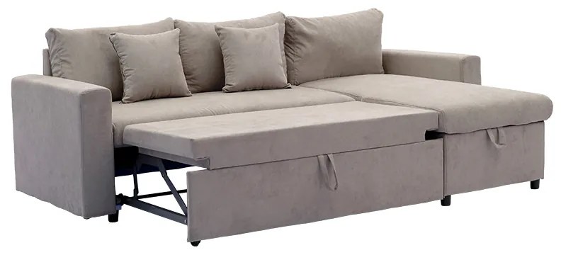 Γωνιακός καναπές-κρεβάτι αναστρέψιμος Lilian pakoworld ύφασμα μπεζ 225x148x81εκ - Ύφασμα - 166-000018