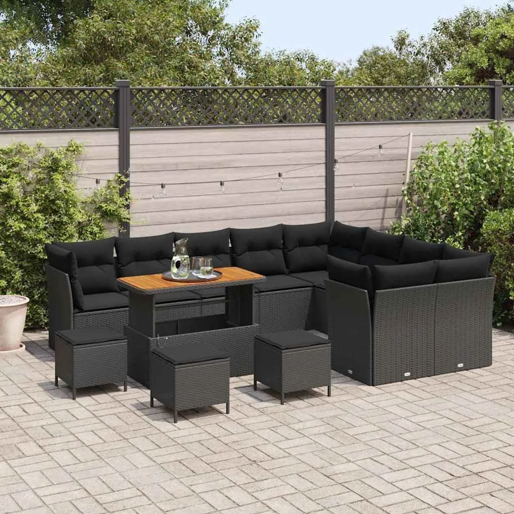 vidaXL Σετ Καναπέ Κήπου 13 pcs Μαύρο συνθετικό ρατάν