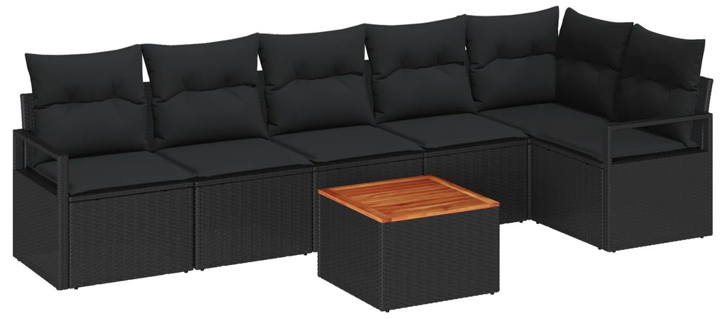 vidaXL Σετ Καναπέ Κήπου 7 pcs Μαύρο Μεγάλο Ρατάν, Ξύλο