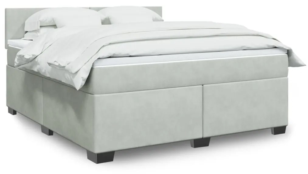 Κρεβάτι Boxspring με Στρώμα Ανοιχτό Γκρι 180x200 εκ. Βελούδινο - Γκρι