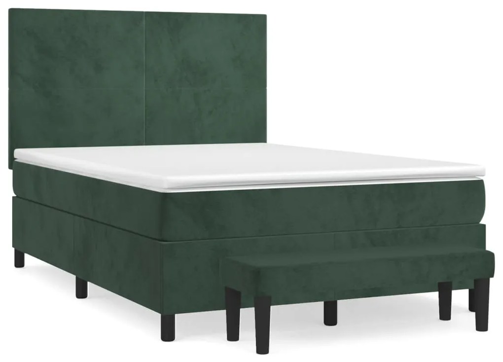 vidaXL Κρεβάτι Boxspring με Στρώμα Σκούρο Πράσινο 140x190εκ. Βελούδινο