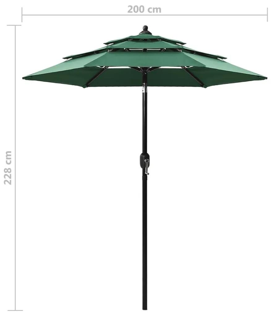 Ομπρέλα 3 Επιπέδων Πράσινη 2 μ. με Ιστό Αλουμινίου - Πράσινο