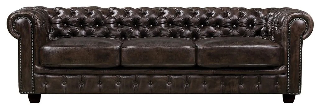 CHESTERFIELD 689 Καναπές 4Θέσιος Σαλονιού Καθιστικού, Δέρμα Απόχρωση Καφέ 241x92x74cm