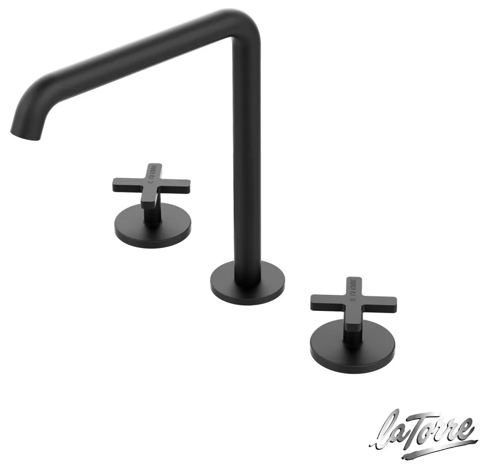 Μπαταρία Νιπτήρα Επικαθήμενη 3 οπών με Βαλβίδα Clic-Clac Εlle Cross La Torre Black Matt 38102-400