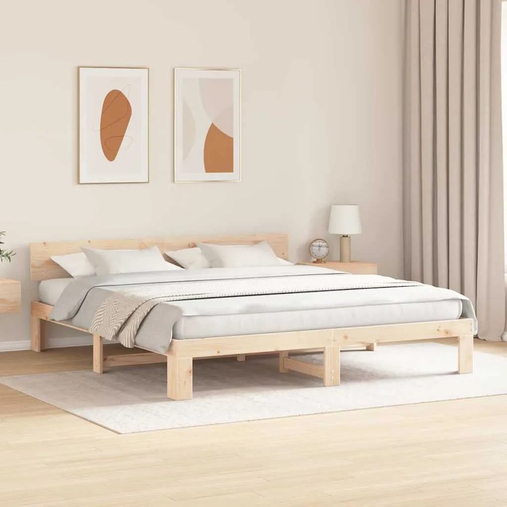 vidaXL Σκελετός Κρεβατιού Καφέ 200 x 200 cm Μασίφ ξύλο πεύκου