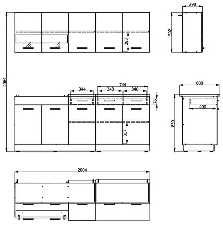 Έτοιμη Σύνθεση Κουζίνα Dalila 200 Γκρί Δρύς - Λευκό 200x51,5x206,5 εκ. 200x51.5x206.5 εκ.