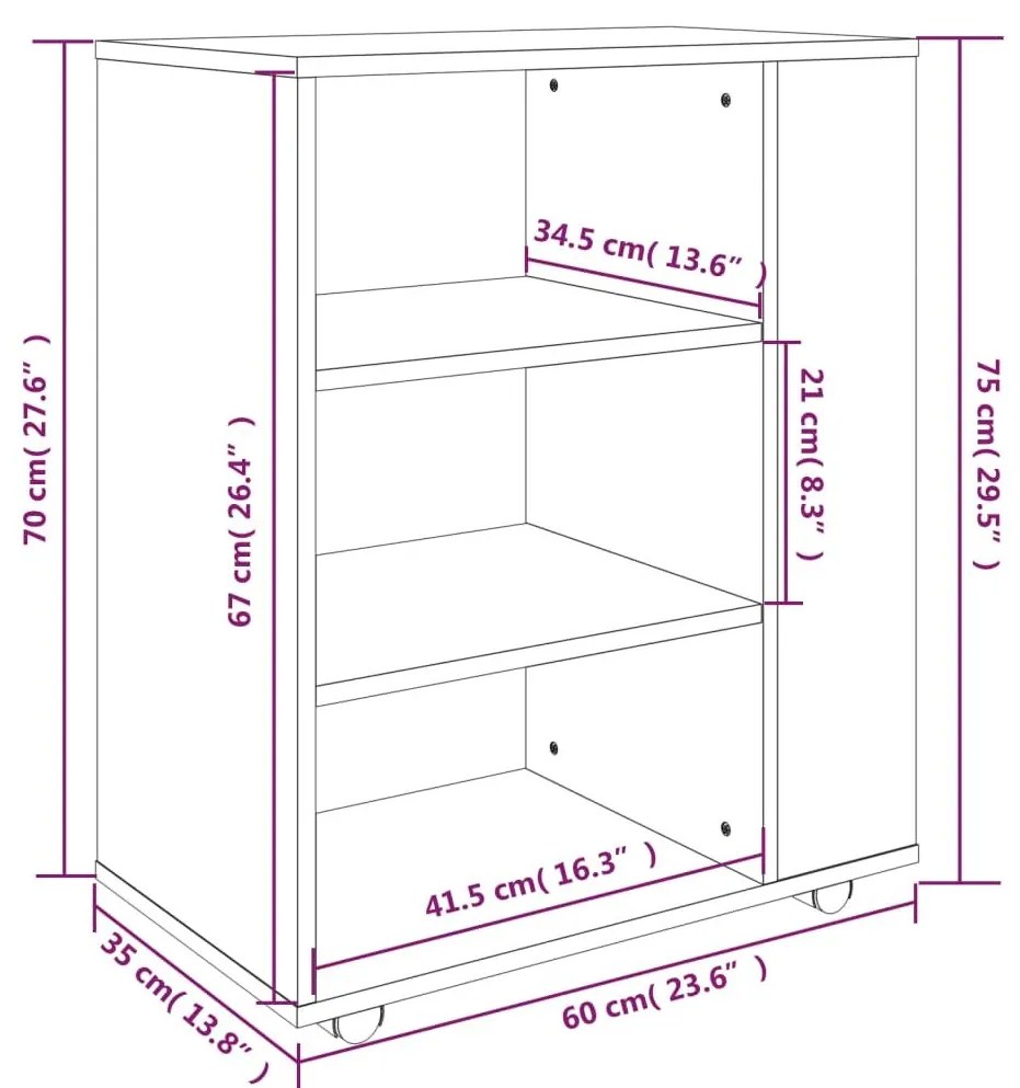 Ντουλάπι Με Ροδάκια Καπνιστή Δρυς 60 x 35 x 75 εκ. Επεξ. Ξύλο - Καφέ