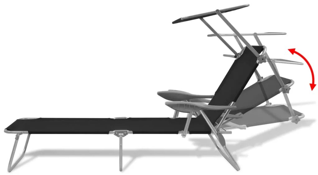 vidaXL Ξαπλώστρα Μαύρη Ατσάλινη με Σκίαστρο