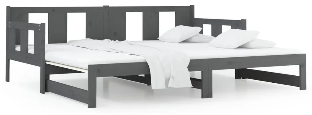 vidaXL Καναπές Κρεβάτι Συρόμενος Γκρι 2x(80x200) εκ. από Μασίφ Πεύκο