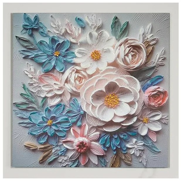 Πίνακας Καμβάς Λουλούδια Λευκό-μπλε 80x80x2.5cm 755-12121 Estheti 755-12121 Λευκό