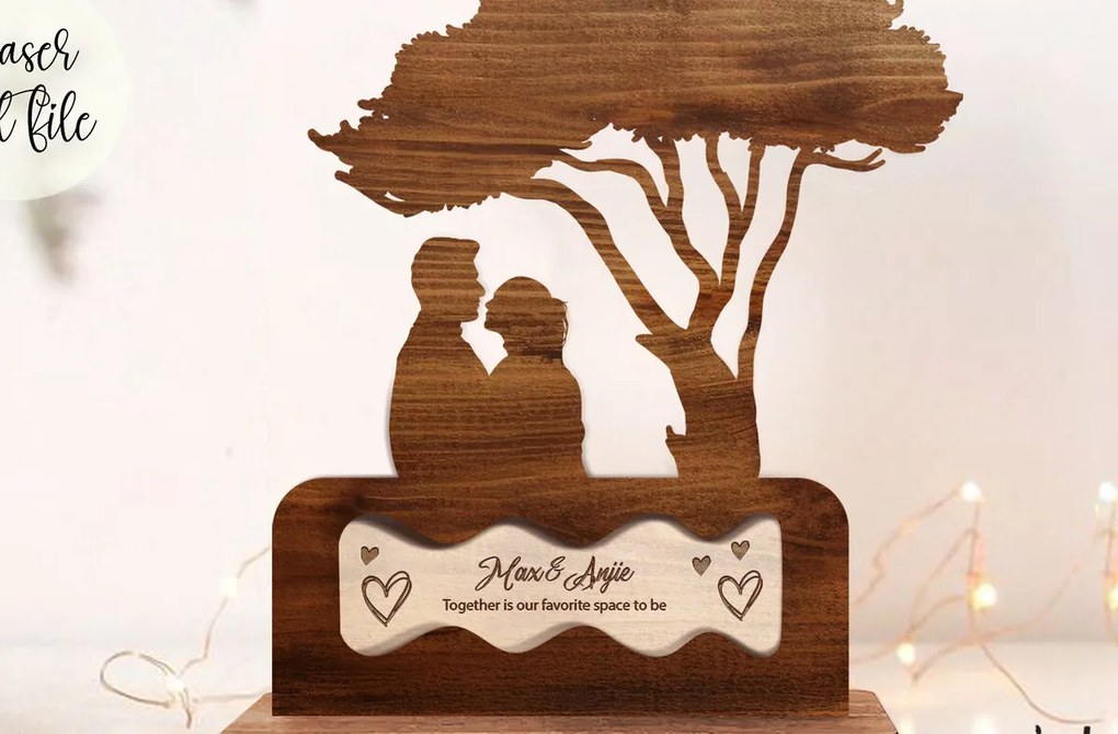 Σετ των 2 Intra απο ξύλο plywood 3mm-4mm πάχος – Romantic Couple, Ready Δίασταση  20x20 cm INTRAFABR-88401753