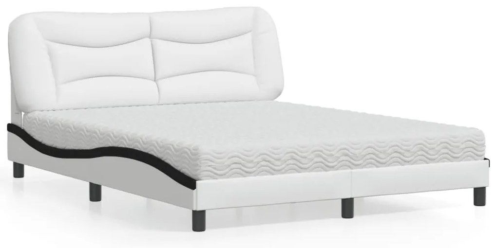 Κρεβάτι με Στρώμα Hvar Μαύρο/Λευκό 160x200 εκ. από Συνθετικό Δέρμα