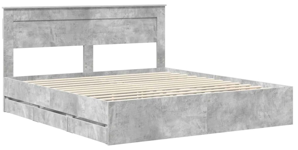 vidaXL Σκελετός Κρεβατιού Σκυρόδεμα Γκρι 200 x 200 cm Μηχανήματος Ξύλο