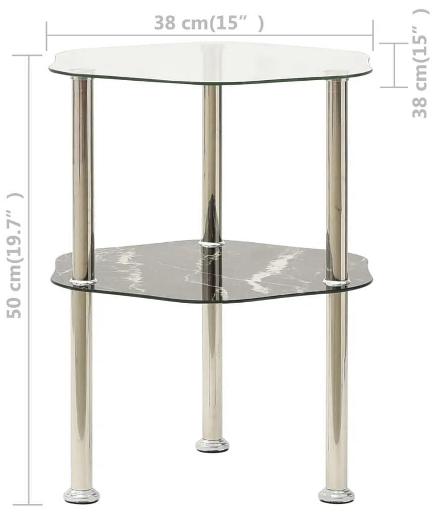 vidaXL Βοηθ. Τραπέζι 2 Επ. Διαφ. &amp; Μαύρο Μάρμαρο 38x38x50εκ Ψημ. Γυαλί