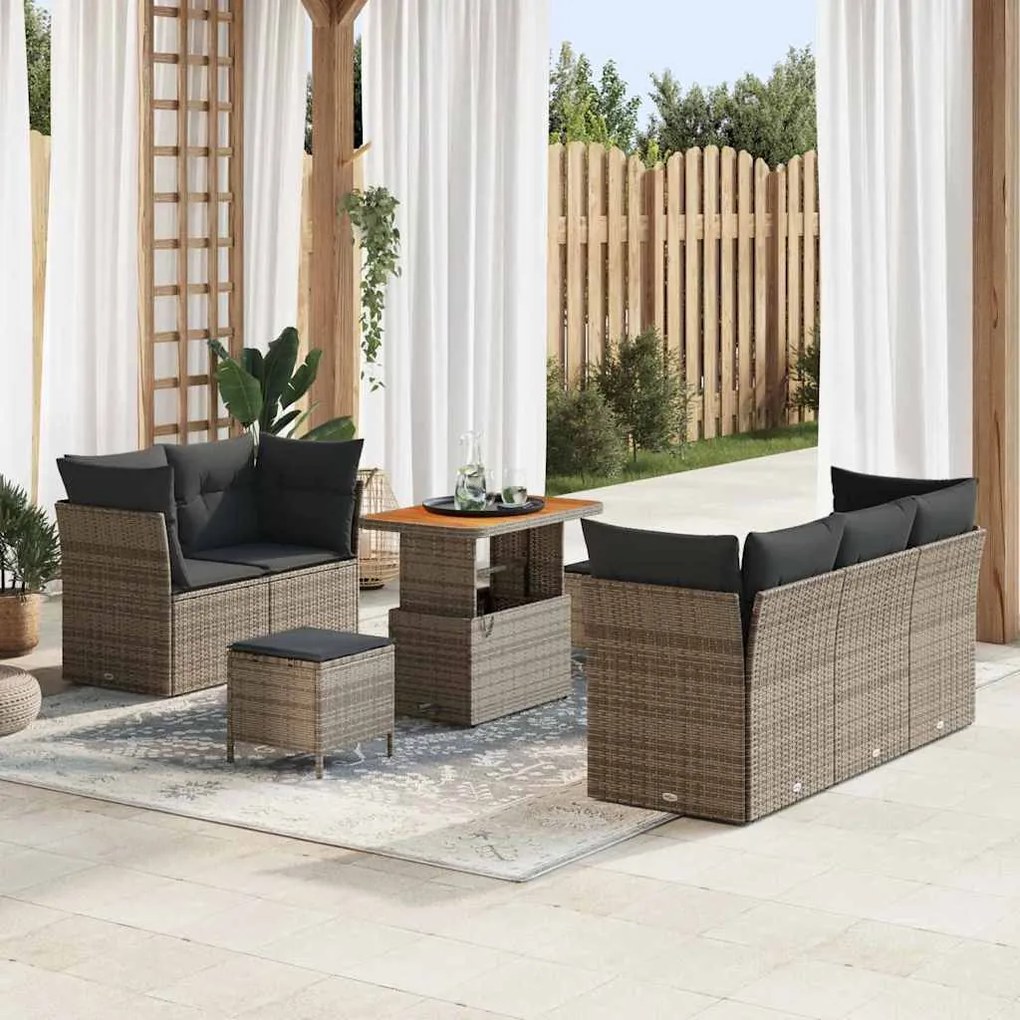 vidaXL Σετ Καναπέ Κήπου Ρυθμιζόμενο ύψος 8 pcs Γκρι συνθετικό ρατάν