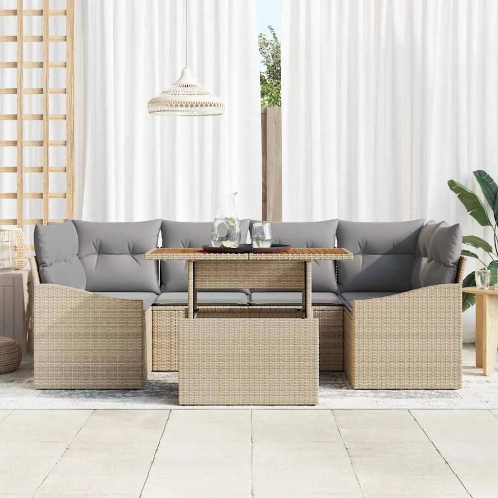 vidaXL Σετ Καναπέ Κήπου με αποθήκευση 7 pcs Μπεζ Πολυ ράταν