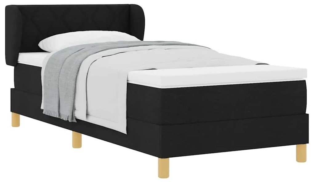 vidaXL Κρεβάτι με Ελατήρια και Στρώμα Κρεμ 90x200 εκ Υφασμα Μαύρο