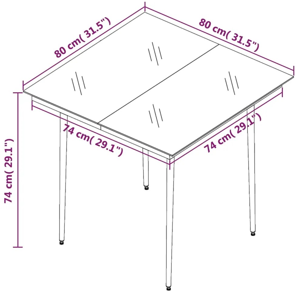 vidaXL Τραπεζαρία Κήπου Μαύρη 80 x 80 x 74 εκ. από Ατσάλι / Γυαλί